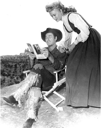Errol Flynn and Patrice Wymore take a break while filming “Rocky Mountain” (‘50 WB) in Gallup, NM. Flynn and Wymore met during the shoot and were later married. (Photo courtesy Neil Summers.)