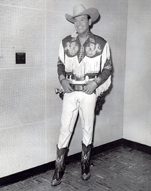 The Arizona Cowboy, Rex Allen, waits backstage at NBC where he was set to appear on “The Lux Show Starring Rosemary Clooney” which aired between September 26, 1957, and June 19, 1958.