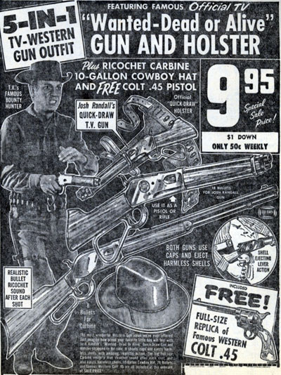 Steve McQueen’s gun and holster set advertised here in December 1960 is one TV 
Western collectible I've never seen for sale in later years.