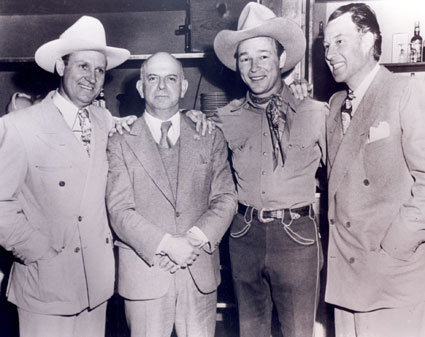 Republic head Herbert J. Yates with his three biggest cowboy stars, Gene, Roy Rogers 
and Bill Elliott.