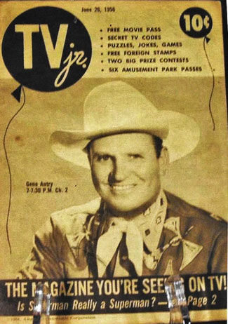 Gene graced the cover of the rare TV Jr. on June 29, 1956. TV GUIDE-like publication came from Schenectady, NY. (Thanx to Billy Holcomb.) 