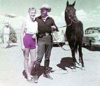 John Pickard, star of “Boots and Saddles”, with Judy Zomar while filming the TV series in Kanab, UT in 1957. Judy and her brother Joe were the children of special effects man Joseph A. Zomar (1920-1997). (Thanx to Joe Zomar.) 