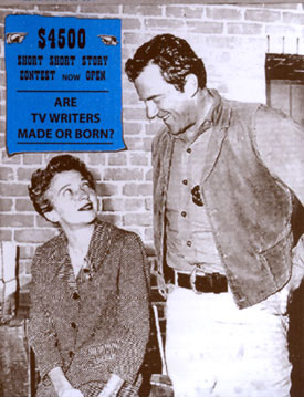 Scriptwriter Kathleen Hite and James Arness on the set of “Gunsmoke”. Hite wrote 
many episodes.