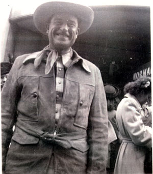 Ray Whitley outside the Normandie Theatre in New York City on September 28, 1947. Whitley had come to talk to Gene Autry before the showing of “The Last Roundup”. Whitley was working with Gene's Melody Ranch Madison Square Garden Rodeo. (Photo by Lillian Spencer.