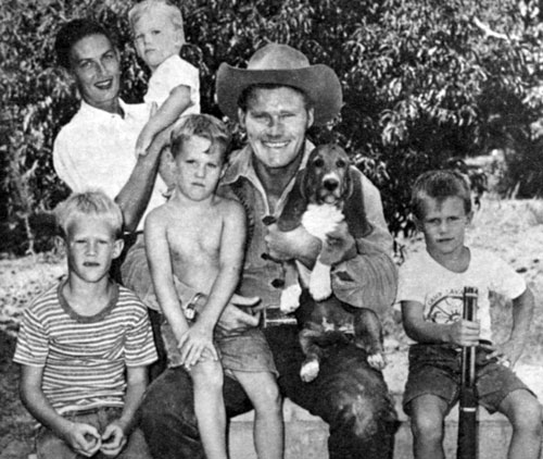 Chuck with his family in late 1958...(L-R) Mike, 8, Jeff, 6, Steve, 5, Kevin, 2 in wife Betty’s arms. 