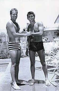Poolside pals...Doug McClure and Michael Landon. 