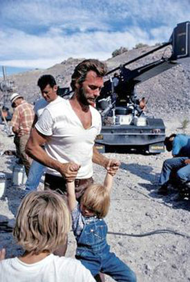 Clint Eastwood on location with sons Kyle and Scott.
