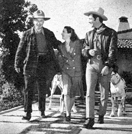 William S. Hart welcomes Robert and Barbara Taylor to his ranchhouse just prior to the filming of Taylor’s “Billy the Kid”. 