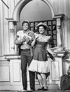 Doug McClure, Trampas on “The Virginian”, and Minnie Pearl haul in the mail 
for a TV special. 