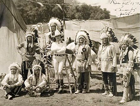Tom Mix, Jim Thorpe and some friends. Photo taken Dec. 25, 1932 and 
signed by Jim Thorpe.
