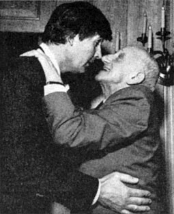 Nose to nose, Fess Parker greets the schnoz, legendary Jimmy Durante. 