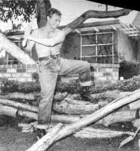 Don keeps fit by chopping wood. 