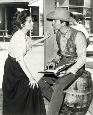 Karen Sharpe and Don Durant talk over the script for another episode of CBS’ “Johnny Ringo”.