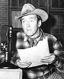James Stewart holds his script for his role as Britt Ponset, “The Six Shooter” radio show which aired on NBC from Sept. 20, 1953 until June 24, 1954. When the series came to TV it was renamed “Restless Gun” and starred John Payne. Many of the radio scripts were rewritten for TV. 