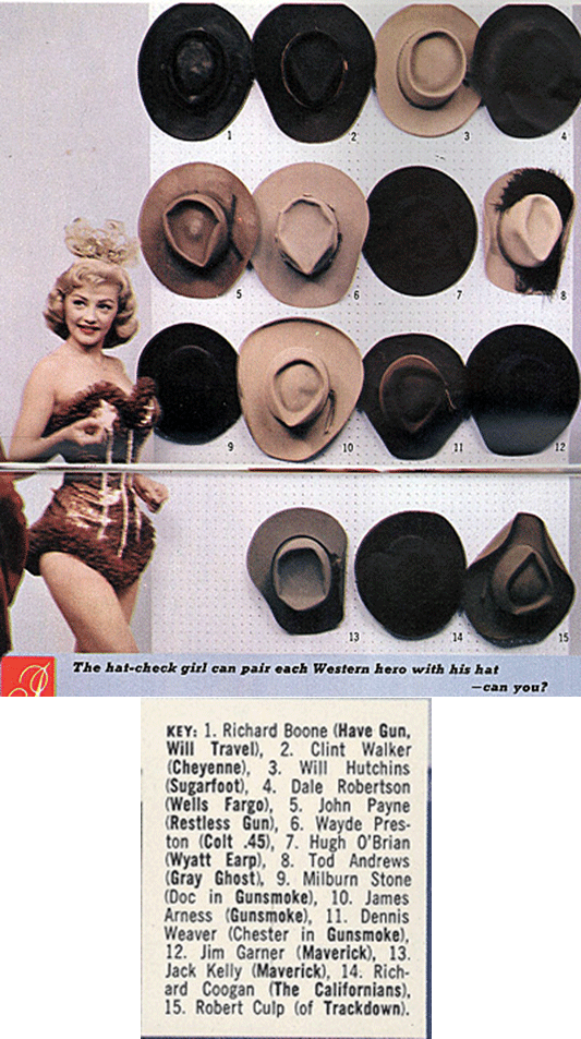 15 cowboy hats belonging to 15 different TV cowboys.
