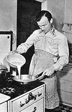 Roy’s making a breakfast omelet. 