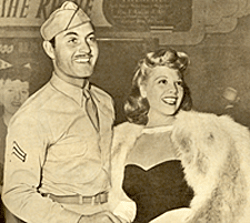 On leave, Corporal George Montgomery of the U.S. Army Air Corps and girlfriend Dinah Shore in late 1943. They were married on December 5, 1943. 