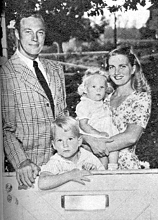 RKO Western star James Warren at home in 1945 with his wife Felice and children Ray (3) and Gale (1). 