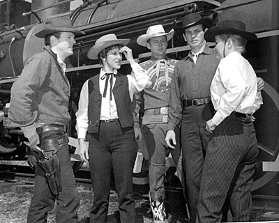 Robert Culp (“Trackdown”) and his wife, Johnny Western and Mr. and Mrs. David Janssen at a celebration in Dodge City, KS in 1958.