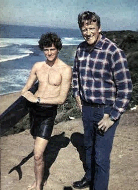 James Arness with his son Rolf who is about to go surfing. 
