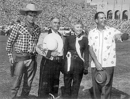 Will (“Sugarfoot”) Hutchins, Barbara (“Big Valley”) Stanwyck and ??? attend one of L.A. Sheriff Gene Biscaluz’s Rodeos. 