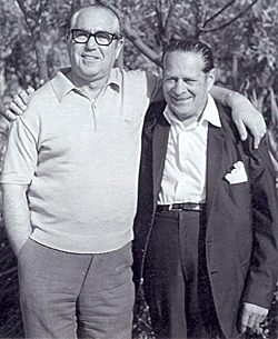 "Cisco Kid" music composer Albert Glasser with Duncan Renaldo in a reunion photo taken in 1974 at Renaldo's ranch near Santa Barbara. 