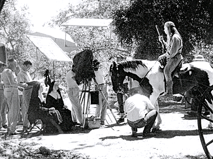 Michael (Cochise) Ansara prepares to shoot a scene from 
"Broken Arrow: The Sisters" in 1958. 