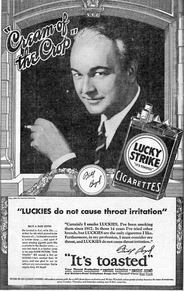 A pre-Hoppy Bill Boyd endorsing Lucky Strike on January 21, 1932.