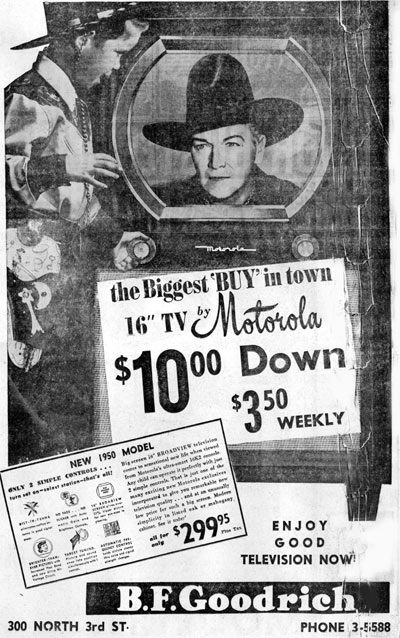 Motorola TV/B. F. Goodrich Store ad in Albuquerque, NM (5/8/50).