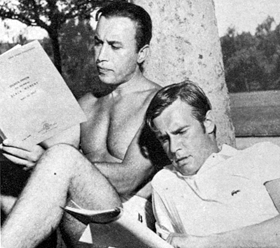 Rehearsing a script for "Broken Arrow"...Michael Ansara and John Lupton.