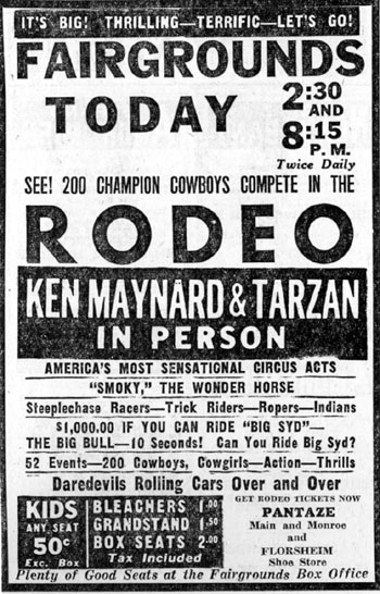 Ken Maynard and Tarzan in person in Memphis, Tennessee, April 13, 1947.