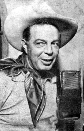 Hoot Gibson steps before a microphone in the mid ‘40s.