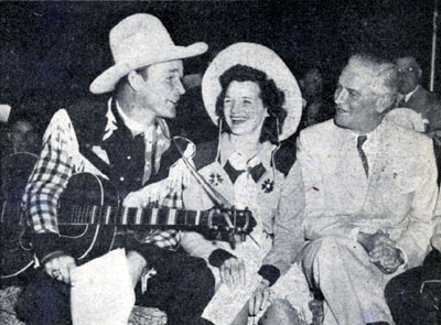 (L-R) Roy Rogers, Patsy Montana and Republican Governor of Illinois from 1941-1948 Dwight H. Green. Roy was guesting on the WLS National Barn Dance when this picture was taken.