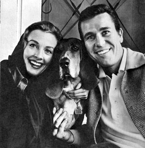 Don Durant, star of “Johnny Ringo” (‘59-‘60), with is wife Trudy Wroe and their lovable Bassett Hound Sir Richard.