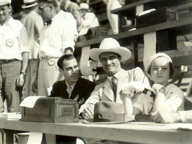Tom Mix with sportscaster Bill Stern and Tom's daughter Thomasina at the 1932 Summer Olympics in Los Angeles. (Thanx to Bobby Copeland.)