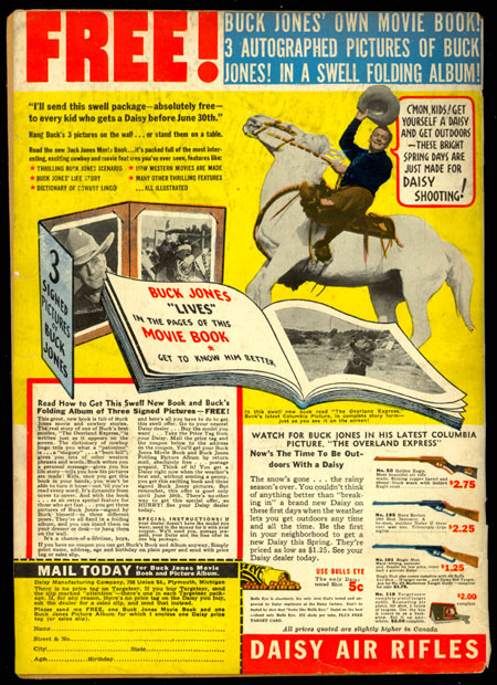 Did you have one of these? Buck Jones Daisy Air rifle ad on the back of POPULAR COMICS #29 (June ‘38).