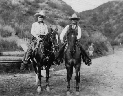 Vintage photo of Tom Mix on Tony. Could the rider with him possibly be is father? There is a strong resemblence, but.... (Photo courtesy Bobby Copeland.)
