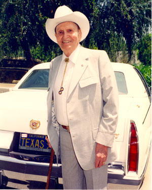 One of the last photos taken of Gene Autry before his death at 91 on October 2, 1998. Gene is standing in front of Monte Hale’s Cadillac. (Photo courtesy Neil Summers.)