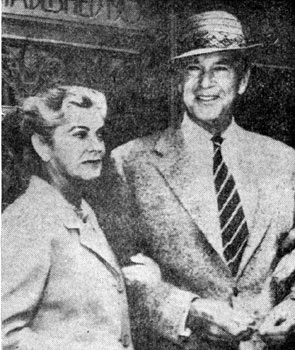 58 year old Gary Cooper with his wife, Veronica (nickname Rocky), leaves Cedars of Lebanon Hospital in Hollywood on June 10, 1960, after undergoing abdominal surgery 10 days earlier.