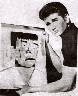 Michael Landon of “Bonanza” is very proud of his “Crying Frankenstein” mosaic. (Thanx to Terry Cutts.)