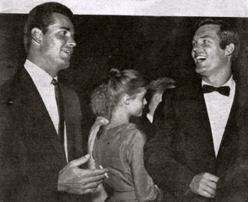 James Garner (“Maverick”) and Ty Hardin (“Bronco”) having fun at a party circa 1960. (Thanx to Terry Cutts.)