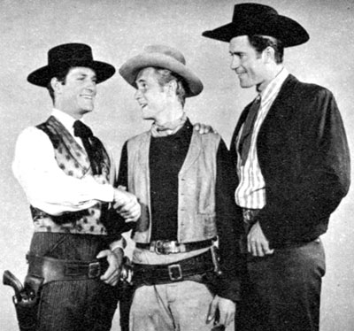 Three of our favorite TV western heroes gather to compare notes: Hugh O’Brian (“Wyatt Earp”), John Lupton (“Broken Arrow”) and Clint Walker (“Cheyenne”).