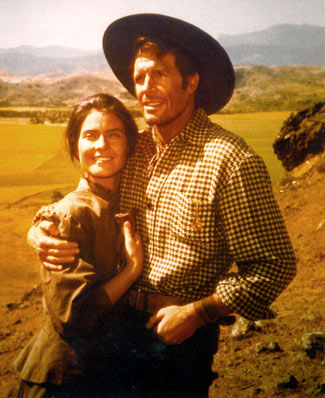 Diane Baker and Robert Horton take a break from filming "The Dangerous Days of Kiowa Jones", an MGM 1966 TV movie.
