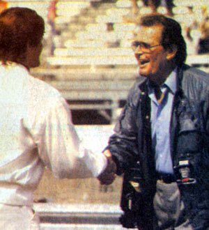 James Garner greets a fan at the May 1990 Indianapolis 500.