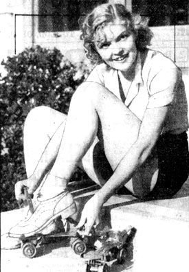 Cute new Hollywood leading lady Verna Hillie prepares to go roller skating in April 1933. Verna co-starred with John Wayne in “Star Packer” and “Trail Beyond” (both ‘34 Lone Star) and Ken Maynard’s “Mystery Mountain“ serial (‘34 Mascot).