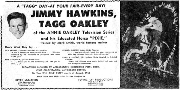 A general sales pitch for booking Jimmy Hawkins as Tagg Oakley. (Thanx to Billy Holcomb.)
