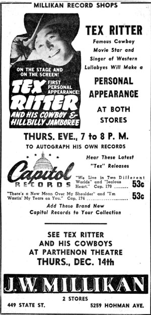 Tex Ritter in Hammond, Indiana, in December 1944.