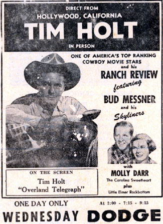 Tim Holt in Dodge City, Kansas, on October 14, 1952.