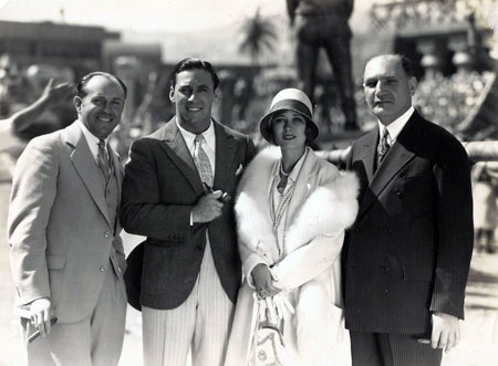 Jack and Harry Warner flank George O’Brien and Dolores Costello during the filming of Warner’s “Noah’s Ark” in 1928. (Thanx to Bobby Copeland.)