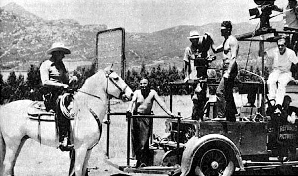 The Republic camera truck readies a running insert shot with Bob Livingston in 1940. (Thanx to Jerry Whittington.)